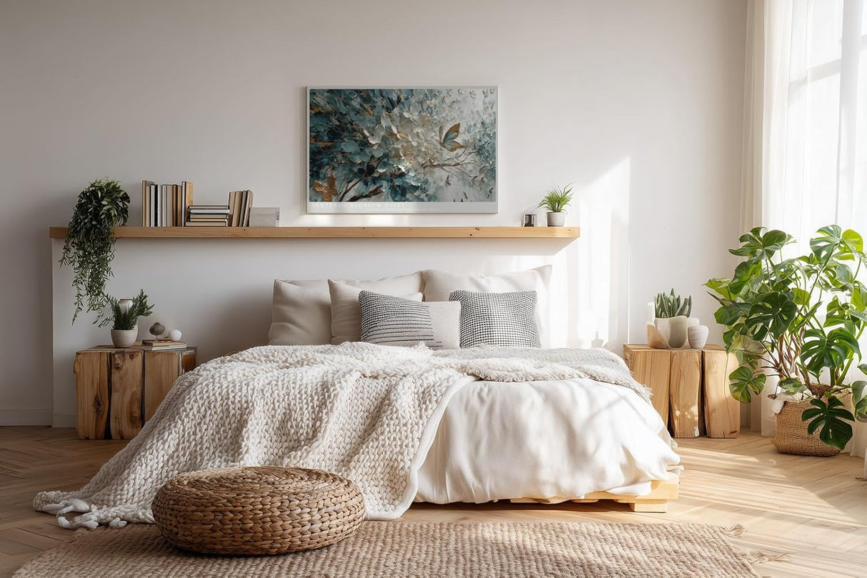 Paul Sinus Wandbild 120x80cm Textured Blossom Quiet Blumenrelief mit Schmetterlingen Elegante Natur Kunst fuer Wohnzimmer Schlafzimmer und Büro