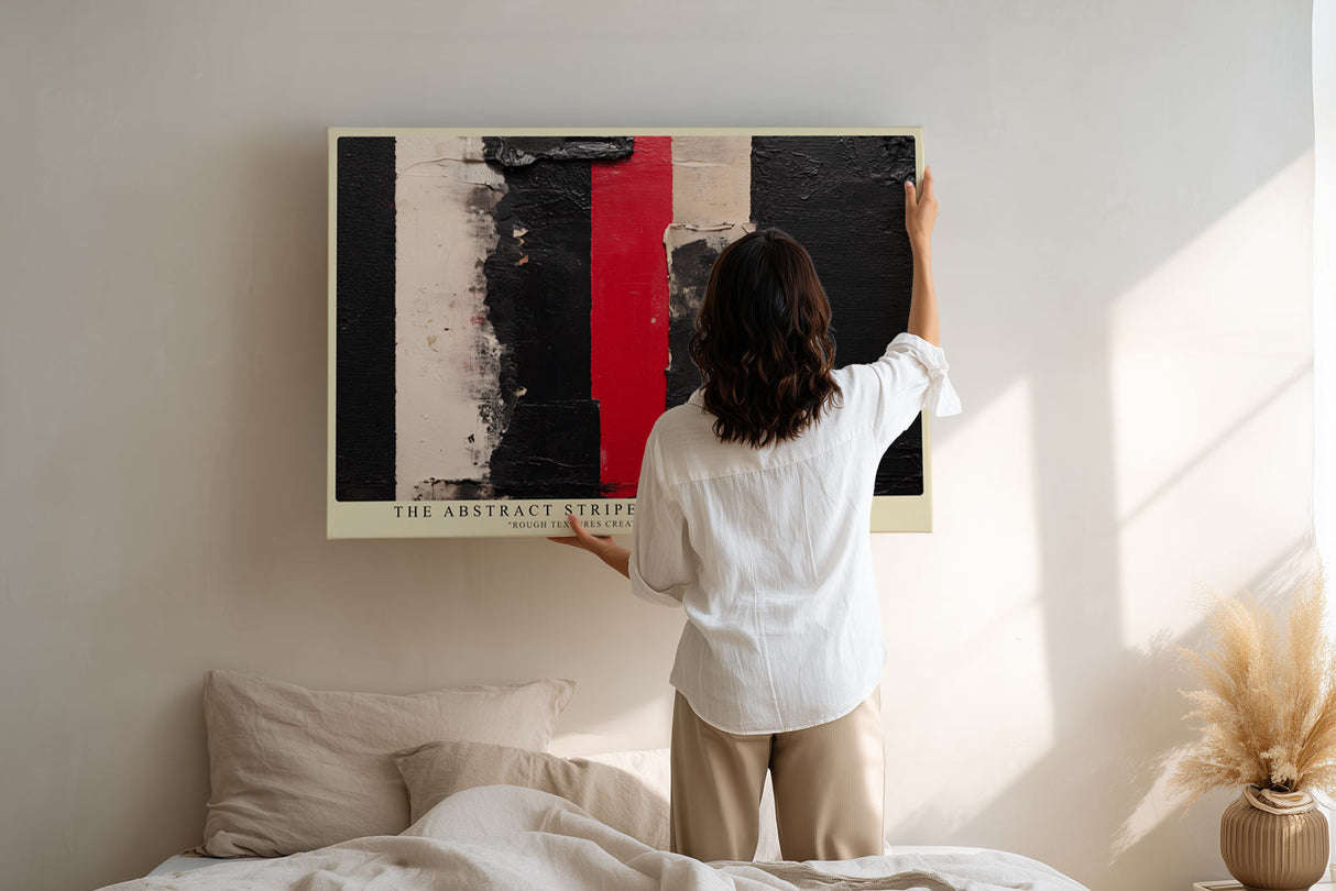 Paul Sinus Wandbild The Abstract Stripes of Red and Black Rough Textures Create a Strong Contrast