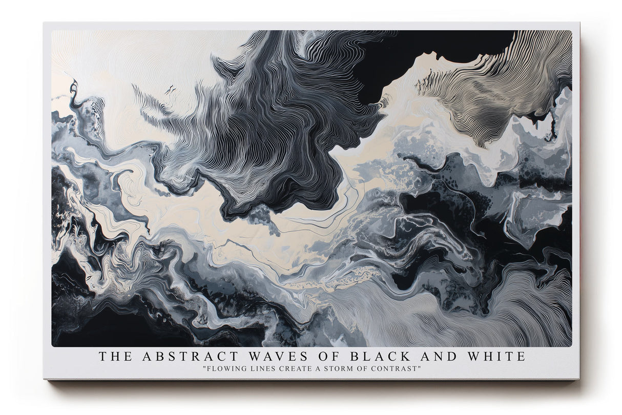 Paul Sinus Wandbild The Abstract Waves of Black and White Flowing Lines Create a Storm of Contrast