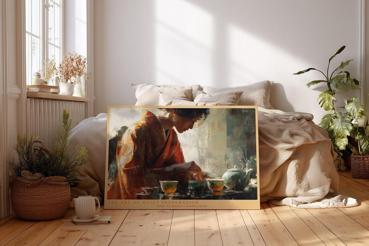 Paul Sinus Wandbild 120x80cm The Art of Quiet Preparation Teezeremonie Szene mit Teekannen und Tassen Kunst Poster für Wohnzimmer Küche