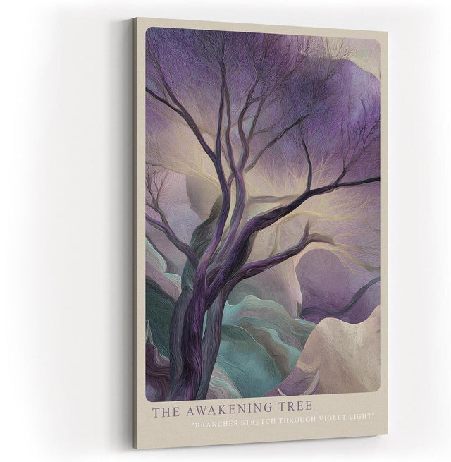 Paul Sinus Wandbild in 40x60cm The Awakening Tree – Künstlerische Naturdarstellung in sanften Violettund Grüntönen