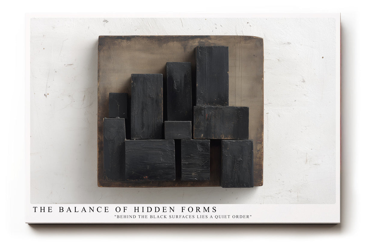 Paul Sinus Wandbild The Balance of Hidden Forms Abstract Geometric Depth in Black and Wood Texture