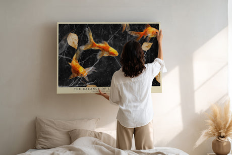 Paul Sinus Wandbild The Balance of Light and Shadow Golden Koi on Black Marble Elegance