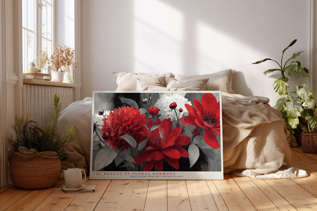Paul Sinus Wandbild The Beauty of Floral Harmony farbenprächtiges Blumenmotiv in Rot und Grau mit moderner Ausdruckskraft