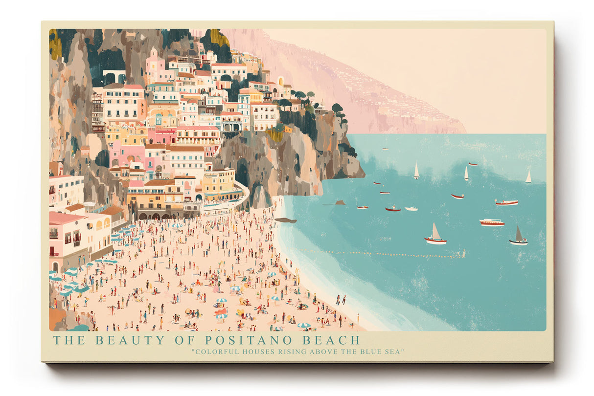 Paul Sinus Wandbild The Beauty of Positano Beach – Farbenfrohe Häuser über dem blauen Meer