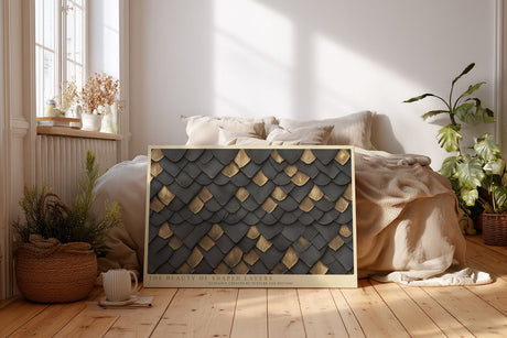 Paul Sinus Wandbild The Beauty of Shaped Layers abstraktes Strukturmotiv mit goldenen und schwarzen Schuppenmustern