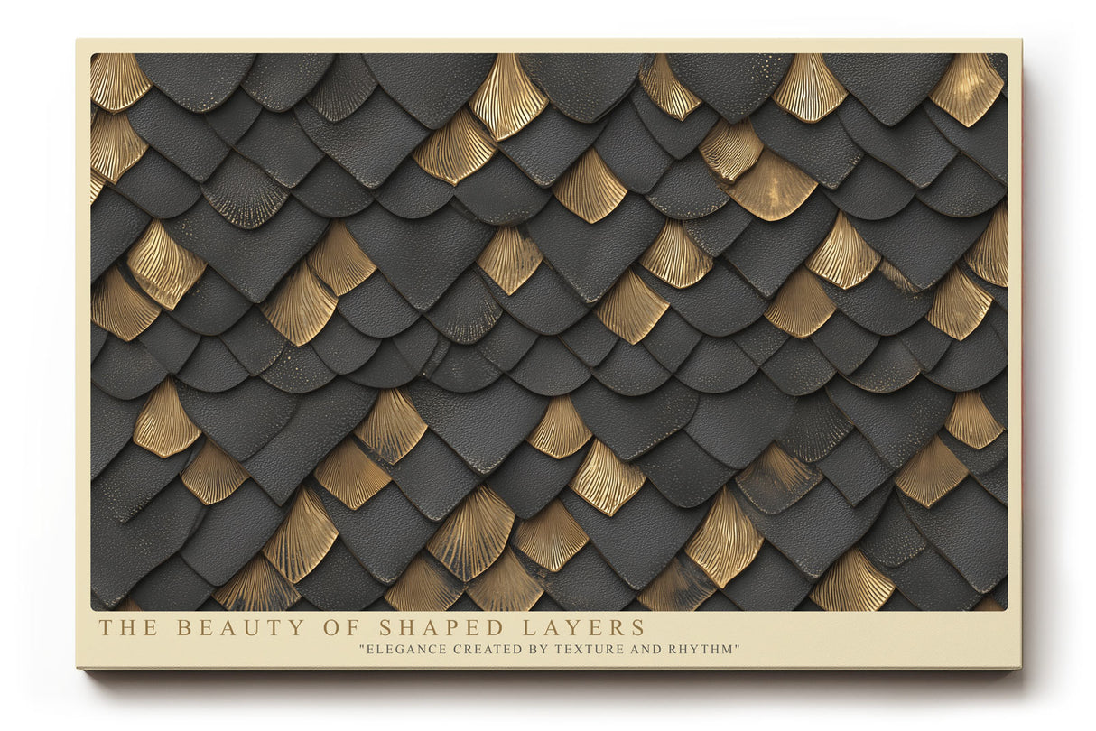 Paul Sinus Wandbild The Beauty of Shaped Layers abstraktes Strukturmotiv mit goldenen und schwarzen Schuppenmustern