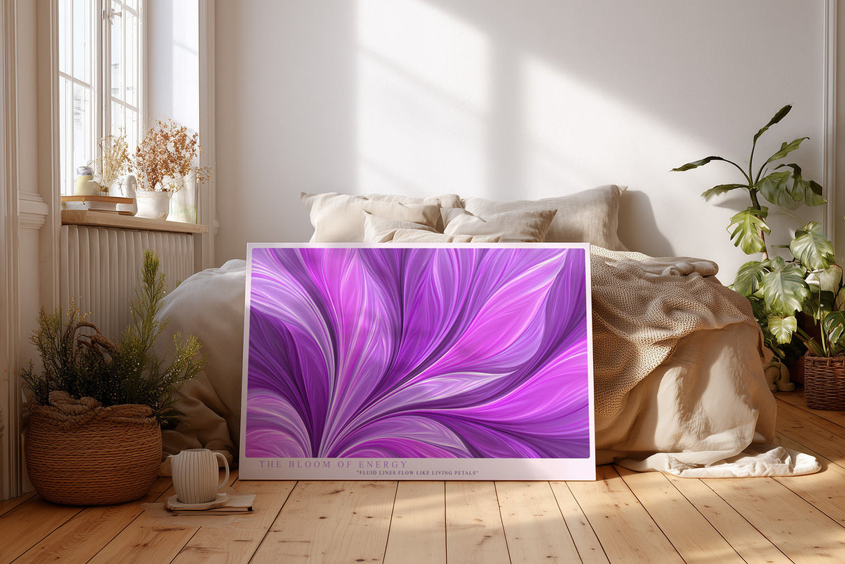 Paul Sinus Wandbild The Bloom of Energy – abstraktes Kunstwerk in Lila und Pink mit fließenden Formen und dynamischer Linienführung
