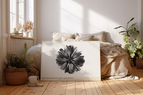 Paul Sinus Wandbild The Bloom of Ink Shadows – Abstrakte Darstellung einer Blüte aus schwarzen Tintenverläufen, Symbol für Ausdruckskraft und künstlerische Freiheit