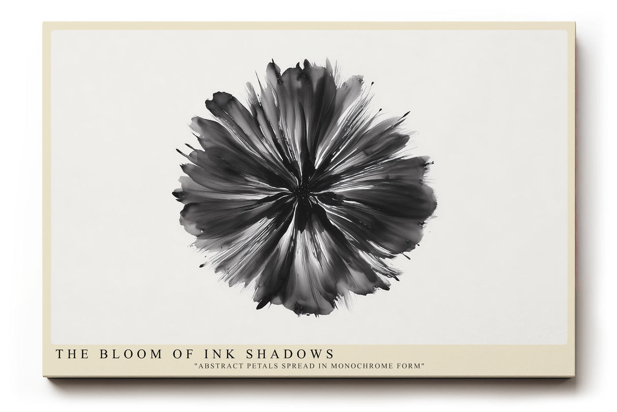 Paul Sinus Wandbild The Bloom of Ink Shadows – Abstrakte Darstellung einer Blüte aus schwarzen Tintenverläufen, Symbol für Ausdruckskraft und künstlerische Freiheit