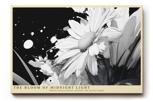 Paul Sinus Wandbild The Bloom of Midnight Light Künstlerisches Schwarz-Weiß-Motiv einer Blüte im Kontrast aus Licht und Dunkelheit – Symbol für Reinheit und Stärke.