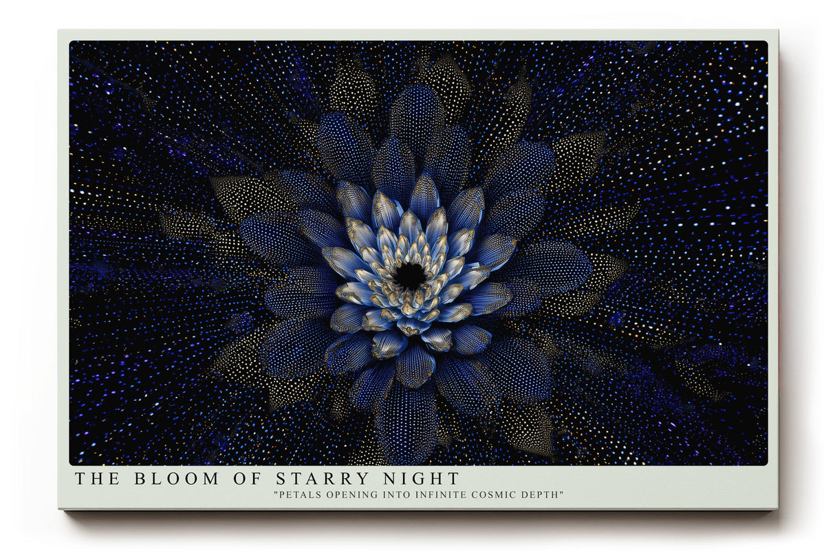 Paul Sinus Wandbild The Bloom of Starry Night – Leuchtende Blüte im Sternenmeer – Mystisches Wandbild mit Tiefe, Glanz und kosmischer Symbolik.