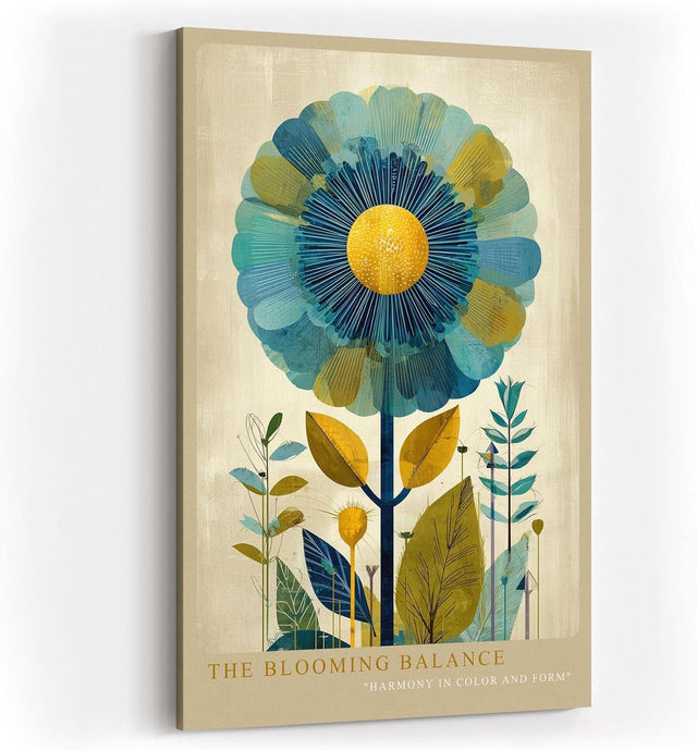 Paul Sinus Wandbild in 40x60cm The Blooming Balance stilisierte Blume in Blauund Gelbtönen moderne Naturkunst auf Leinwand