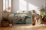 Paul Sinus Wandbild The Blooming Crow – Ausdrucksvolles Krähenporträt mit zarten Blüten, Symbol für Dualität von Stärke und Zerbrechlichkeit