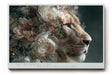 Paul Sinus Wandbild The Blooming Lion Majestätisches Porträt eines Löwen, umgeben von einem Kranz aus zarten Blüten – Symbol für Kraft und Anmut.