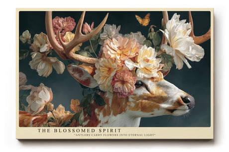 Paul Sinus Wandbild The Blossomed Spirit – Hirsch mit Blumenkranz und Schmetterling, Symbol für Eleganz, Anmut und das Erwachen der Natur