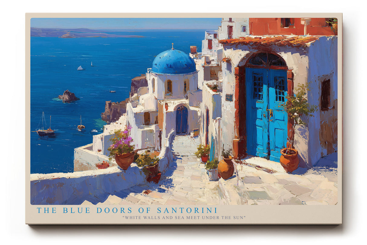 Paul Sinus Wandbild The Blue Doors of Santorini mediterranes Küstenmotiv mit weißen Häusern und blauen Kuppeln