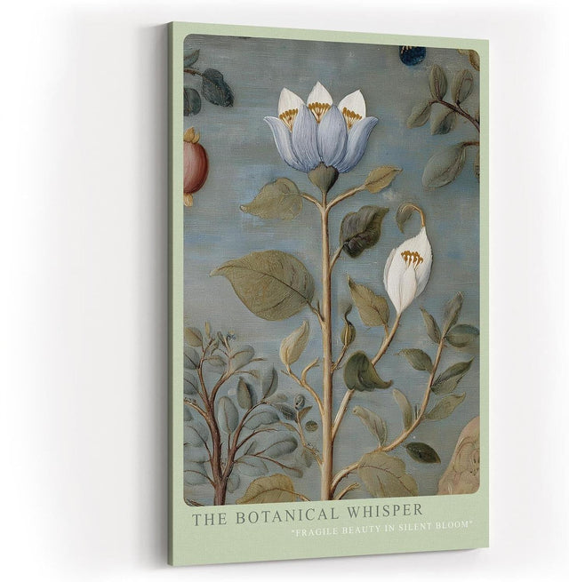 Paul Sinus Wandbild in 40x60cm The Botanical Whisper Feine botanische Illustration einer blauen Blüte mit Blättern auf dezentem Hintergrund