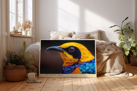 Paul Sinus Wandbild The Bright Bird farbenprächtiges Vogelmotiv in leuchtenden Blau-, Gelb- und Orangetönen