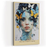 Paul Sinus Wandbild in 40x60cm The Butterfly Mind – farbintensives Porträt einer Frau mit Schmetterlingen im Haar in moderner Kunstoptik