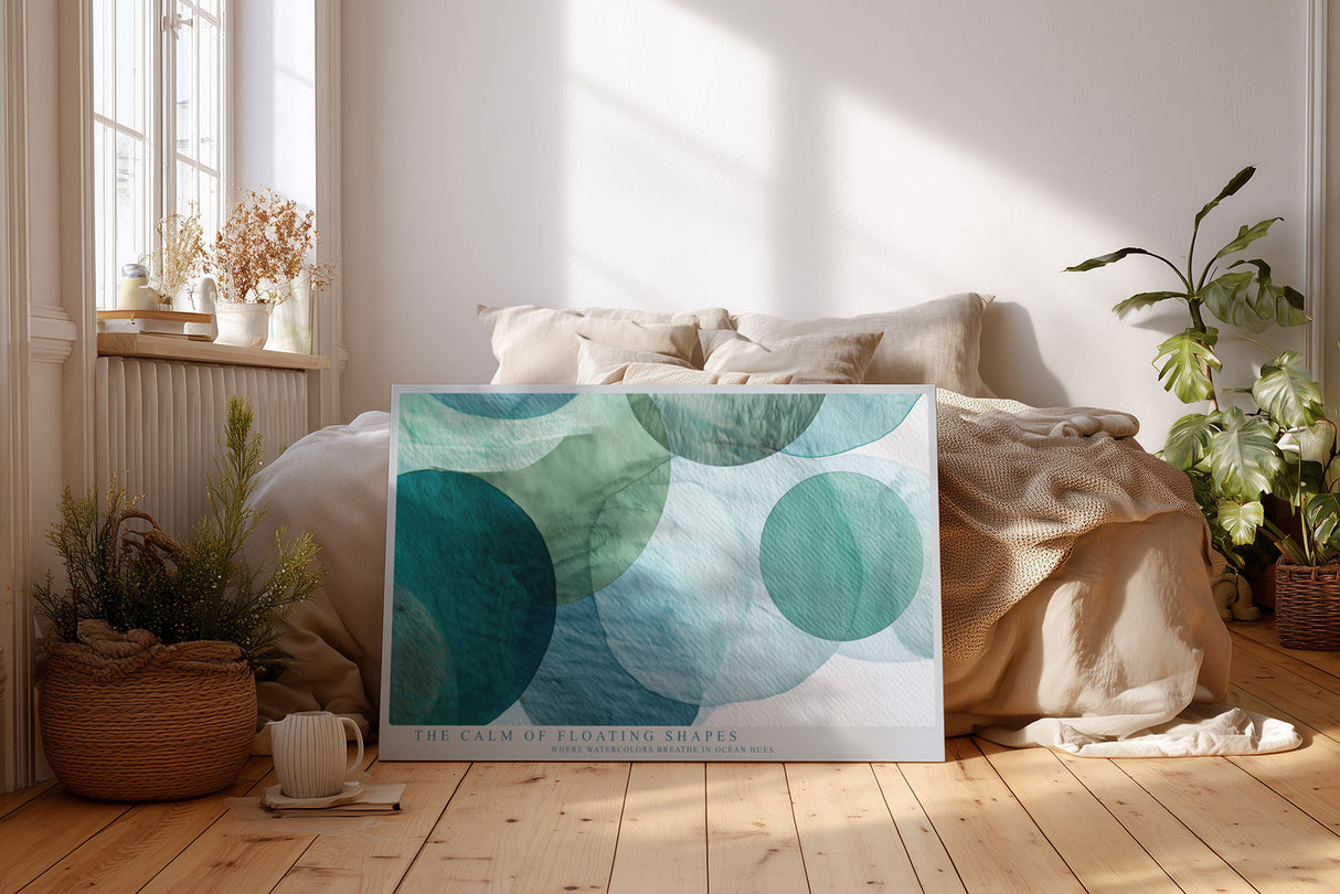 Paul Sinus Wandbild The Calm of Floating Shapes Watercolor Harmony in Oceanic Blue and Green Tones