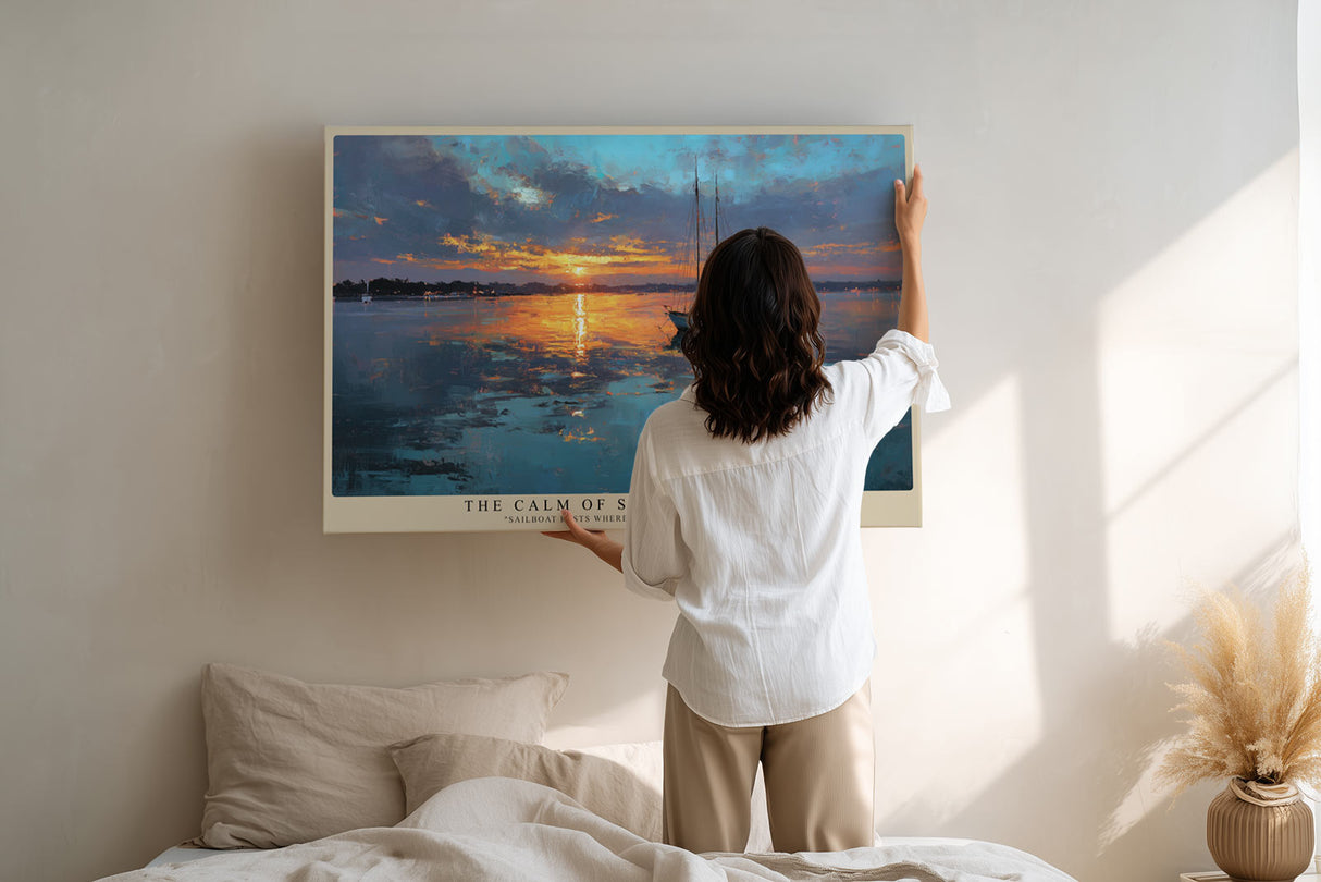 Paul Sinus Wandbild The Calm of Sunset Waters – Segelboot im goldenen Abendlicht spiegelt Ruhe, Weite und Harmonie von Meer und Himmel wider