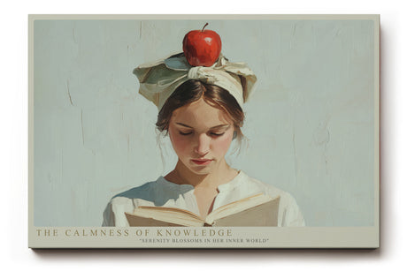 Paul Sinus Wandbild The Calmness of Knowledge – Zeitloses Porträt einer lesenden Frau mit Apfel – Kunstvolles Wandbild zwischen Ruhe, Symbolik und Intellekt.