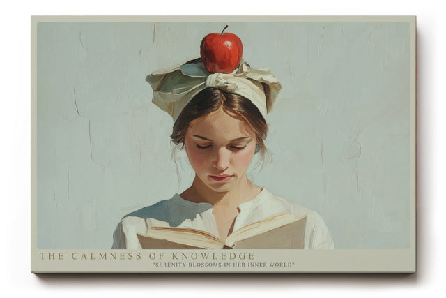 Paul Sinus Wandbild The Calmness of Knowledge – Zeitloses Porträt einer lesenden Frau mit Apfel – Kunstvolles Wandbild zwischen Ruhe, Symbolik und Intellekt.