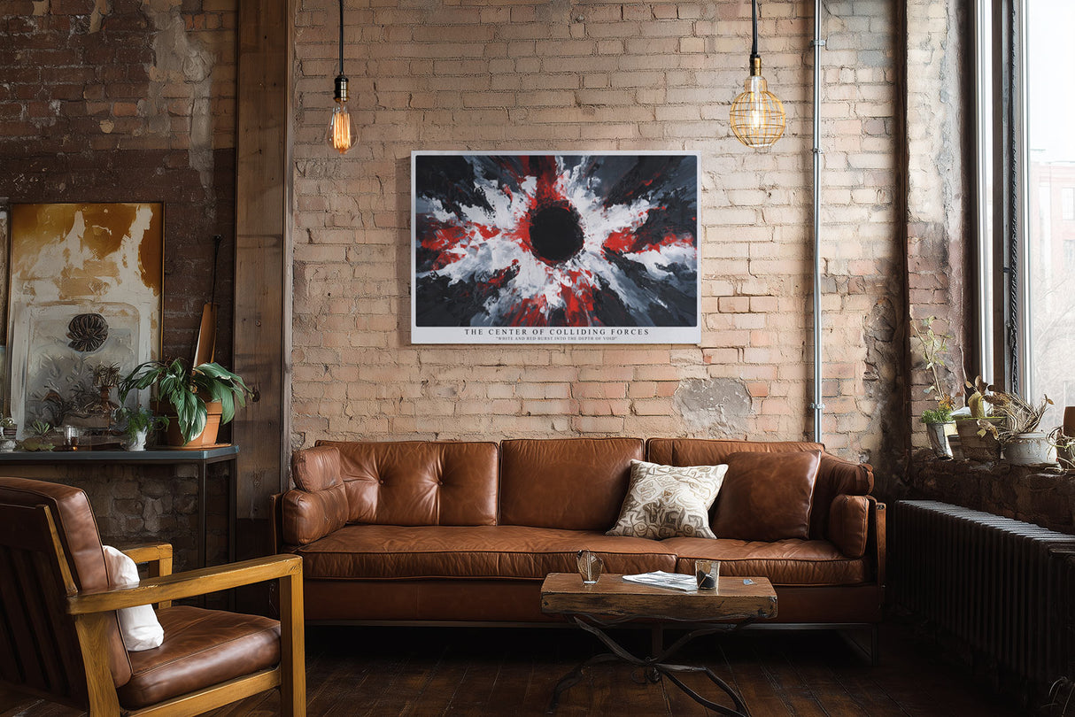 Paul Sinus Wandbild The Center of Colliding Forces Explosion of Energy in Black White and Red