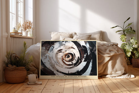 Paul Sinus Wandbild The Center of Endless Return – Abstrakte Bewegung und kraftvolle Tiefe in monochromer Struktur