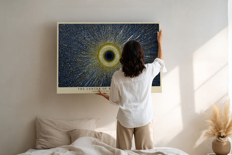 Paul Sinus Wandbild The Center of Radiant Energy abstraktes Punktmuster mit gold-blauem Lichtzentrum