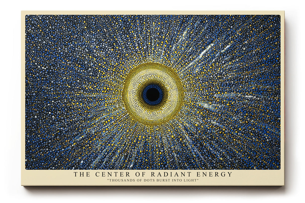 Paul Sinus Wandbild The Center of Radiant Energy abstraktes Punktmuster mit gold-blauem Lichtzentrum