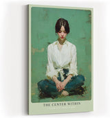 Paul Sinus Wandbild in 40x60cm The Center Within meditative Frau im weißen Hemd auf grünem Hintergrund in ausdrucksstarker Bilder