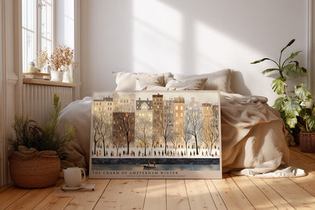 Paul Sinus Wandbild The Charm of Amsterdam Winter – Stimmungsvolles Stadtbild mit winterlicher Kulisse, Spaziergänger entlang der Kanäle im Abendlicht