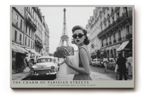 Paul Sinus Wandbild The Charm of Parisian Streets – Stilvolle Straßenszene in Paris mit Eiffelturm in Schwarz-Weiß