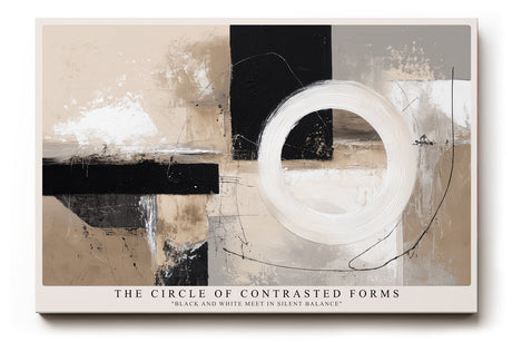 Paul Sinus Wandbild The Circle of Contrasted Forms – Abstraktes Kunstwerk mit kreisförmigem Weiß auf geometrischem Schwarz-Beige-Hintergrund, modernes Design in Balance