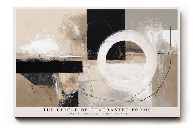 Paul Sinus Wandbild The Circle of Contrasted Forms – Abstraktes Kunstwerk mit kreisförmigem Weiß auf geometrischem Schwarz-Beige-Hintergrund, modernes Design in Balance