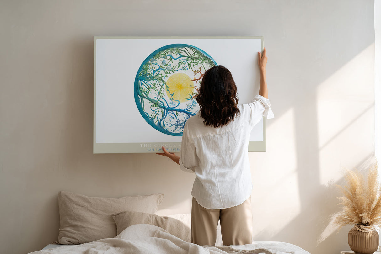 Paul Sinus Wandbild The Circle of Elements harmonisches Naturmotiv mit Sonne, Wasser und Ästen im Gleichgewicht der Elemente