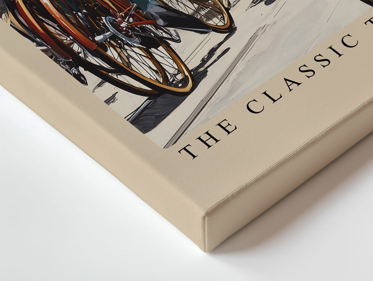 Paul Sinus Wandbild The Classic Tour de France Historisches Radsportmotiv mit Fahrern in alten Trikots, die durch sonnendurchflutete Straßen fahren.