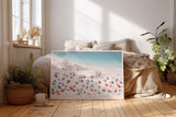 Paul Sinus Wandbild The Coastline of Bright Moments – Luftaufnahme eines sonnigen Strandes mit bunten Sonnenschirmen und türkisblauem Meer