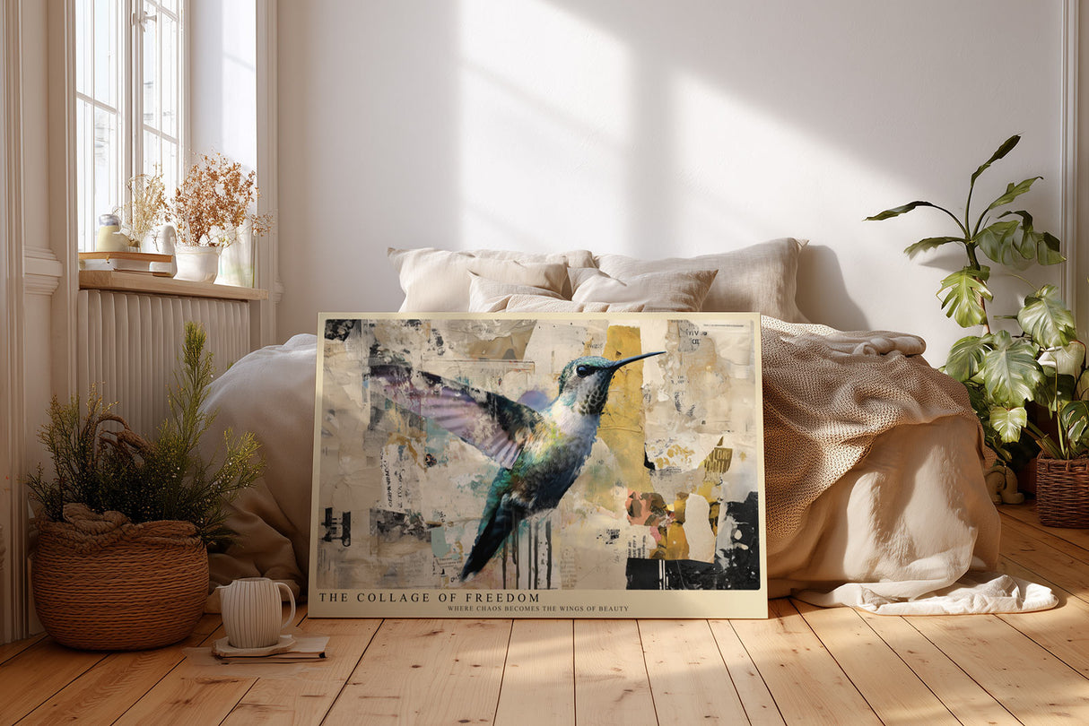 Paul Sinus Wandbild The Collage of Freedom Abstract Hummingbird in Motion of Color and Chaos