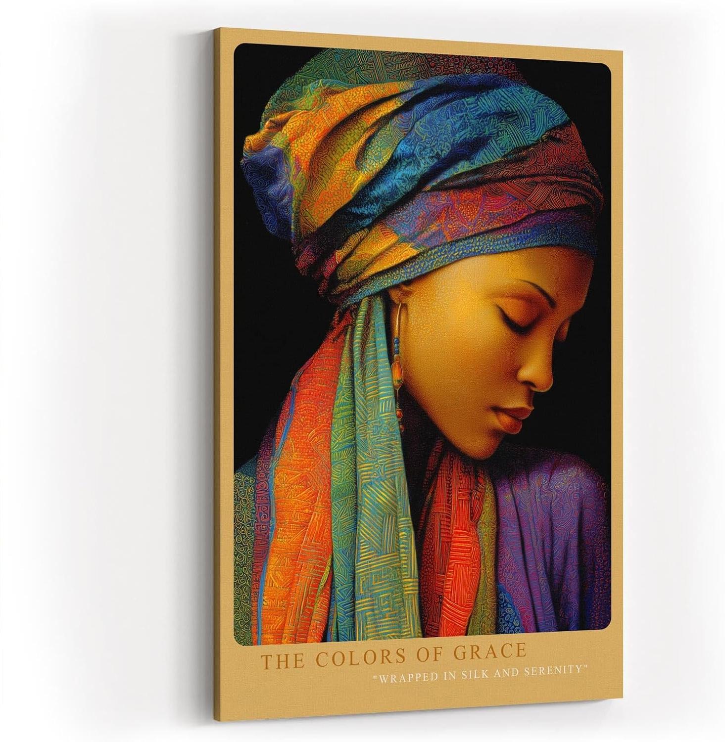 Paul Sinus Wandbild in 40x60cm The Colors of Grace afrikanische Frau mit buntem Kopftuch in detailreicher moderner Malerei für elegante Wohnakzente