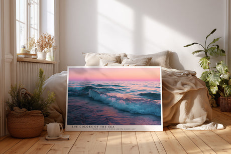 Paul Sinus Wandbild The Colors of the Sea Ausdrucksstarke Darstellung des Meeres bei Sonnenuntergang in leuchtenden Violett- und Rosatönen mit bewegten Wellen.