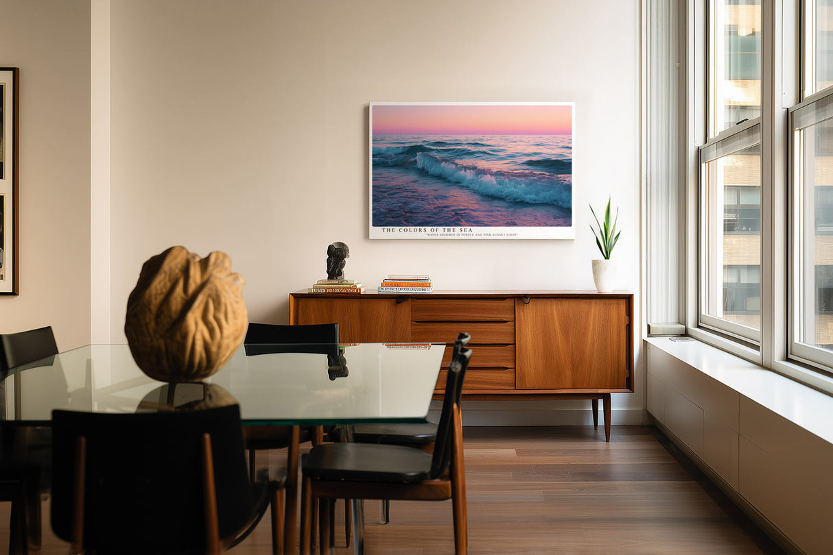 Paul Sinus Wandbild The Colors of the Sea Ausdrucksstarke Darstellung des Meeres bei Sonnenuntergang in leuchtenden Violett- und Rosatönen mit bewegten Wellen.