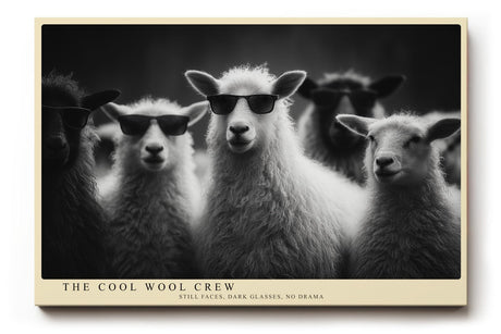 Paul Sinus Wandbild 120x80cm The Cool Wool Crew Lustige Schafe mit Sonnenbrillen Schwarz Weiss Tierkunst fuer Wohnzimmer Büro und Flur