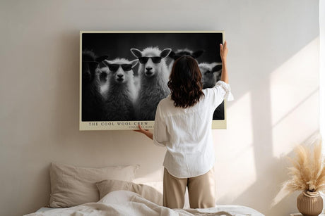 Paul Sinus Wandbild 120x80cm The Cool Wool Crew Lustige Schafe mit Sonnenbrillen Schwarz Weiss Tierkunst fuer Wohnzimmer Büro und Flur