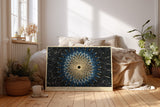 Paul Sinus Wandbild The Cosmic Bloom – Abstraktes Mandala in Blau und Gold, inspiriert von Energie, Licht und universeller Harmonie