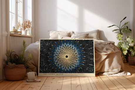 Paul Sinus Wandbild The Cosmic Bloom – Abstraktes Mandala in Blau und Gold, inspiriert von Energie, Licht und universeller Harmonie