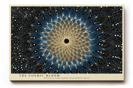Paul Sinus Wandbild The Cosmic Bloom – Abstraktes Mandala in Blau und Gold, inspiriert von Energie, Licht und universeller Harmonie