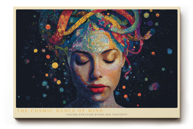 Paul Sinus Wandbild The Cosmic Dance of Mind – Farbenreiche Portraitkomposition mit kosmischer Energie – Ausdrucksstarkes Wandbild zwischen Traum und Gedankenwelt.